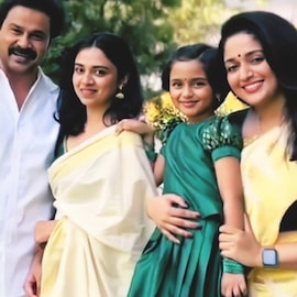 Dileep Kavya | കസവ് സാരിയിൽ മീനൂട്ടി, പട്ടുപാവാടയിൽ മാമാട്ടി; ദിലീപ് കാവ്യ കുടുംബത്തിൽ ഓണം ഗംഭീരം