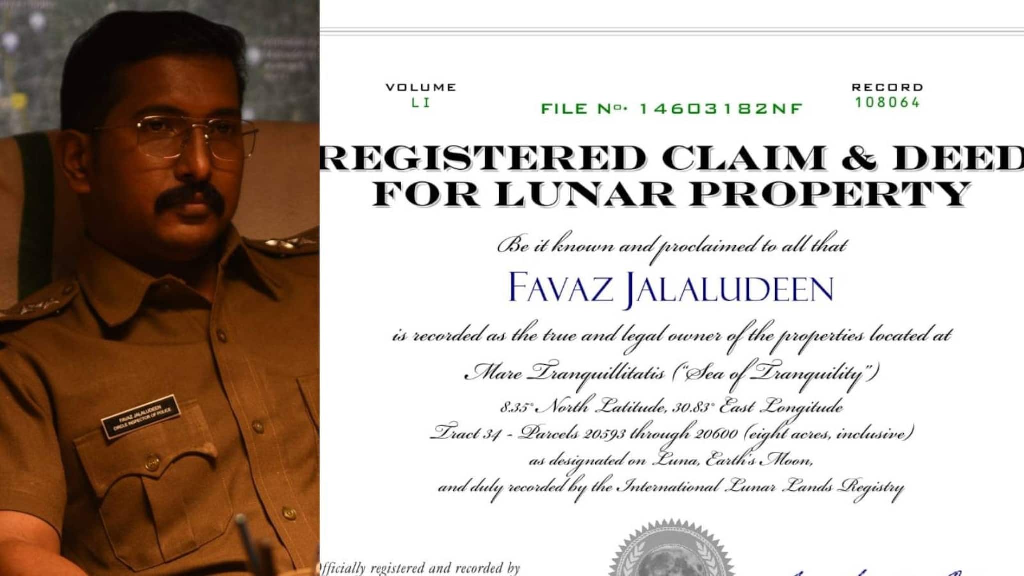 '8' സിനിമയ്ക്ക് ഇനി ചന്ദ്രനിൽ എട്ടേക്കർ; ചന്ദ്രനിൽ സ്ഥലം വാങ്ങിയെന്നു നടൻ ഫവാസ് ജലാലുദീൻ