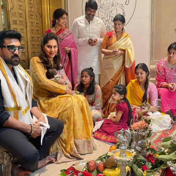 ഇത്തവണത്തെ ആഘോഷത്തിന് ഇരട്ടി മധുരമാണ് ചിരഞ്ജീവി കുടുംബത്തിന്. താര കുടുംബത്തിലേക്ക് പുതിയ അതിഥി എത്തിയ ആദ്യ ആഘോഷമാണ്. ആഘോഷത്തിൻറെ ചിത്രം രാം ചരൺ തേജയും ചിരഞ്ജീവിയും ഇൻസ്റ്റാഗ്രാമിലൂടെ ആരാധകർക്ക് പങ്കുവച്ചിട്ടുണ്ട്.
