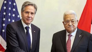 യുഎസ് സ്റ്റേറ്റ് സെക്രട്ടറി ആന്റണി ബ്ലിങ്കണും പലസ്തീൻ പ്രസിഡന്റ് മഹമൂദ് അബ്ബാസും  (AFP)