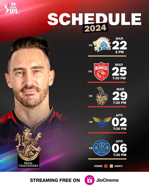 RCB Fixtures IPL 2024.