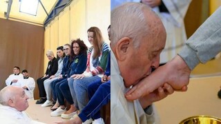 സ്ത്രീകളുടെ കാലുകഴുകി മുത്തമിടുന്ന പോപ് ഫ്രാന്‍സിസ് മാര്‍പാപ്പ