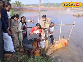 ചെമ്മീന്‍ കൃഷി വിളവെടുപ്പിന് നേതൃത്വം നൽകി നിയമ സഭ സ്പീക്കർ 