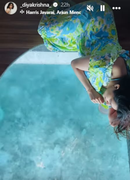  അക്വാ ബ്ലൂ ബ്രാലെറ്റും സൈഡ് ഓപ്പൺ നെറ്റ് സ്കേർട്ടുമാണ് ദിയ ധരിച്ചിരുന്നത്. നിറവയറിൽ കൈവച്ചാണ് ദിയ ചിത്രങ്ങൾക്ക് പോസ് ചെയ്തിരിക്കുന്നത്. സിംപിൾ മേക്കപ്പാണ്. ന്യൂഡ് ഷെയ്ഡ് ലിപ്സ്റ്റിക്. റിങ് കമ്മലും ബ്രേസ്‌ലറ്റും മാത്രമായിരുന്നു ആക്സസറീസ്.