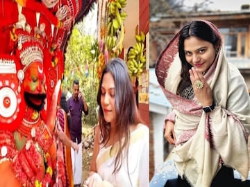 കാങ്കോല്‍ ആലക്കാട് കാശിപുരം വനശാസ്താ ക്ഷേത്രത്തില്‍ ജ്യോതി മല്‍ഹോത്രയെത്തിയപ്പോൾ
