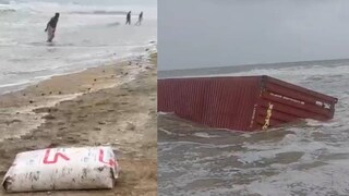 വർക്കല പാപനാശം (ഇടത്), അഞ്ചുതെങ്ങിൽ അടിഞ്ഞ കണ്ടെയ്നർ വർക്കല പാപനാശം (ഇടത്), അഞ്ചുതെങ്ങിൽ അടിഞ്ഞ കണ്ടെയ്നർ