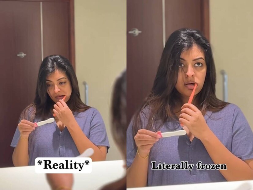 ശരിക്കും മരവിച്ചു പോയെന്നു ദുർഗ കൃഷ്ണ ക്യാപ്‌ഷനിൽ. ഗർഭകാലം ആസ്വദിക്കാൻ തീരുമാനിച്ചുറപ്പിച്ചിരിക്കുകയാണ് ദുർഗ കൃഷ്ണ. ഇപ്പോൾ തുരുതുരെ റീൽസ് പോസ്റ്റ് ചെയ്യുന്ന തിരക്കിലാണ് താരം. ഇക്കഴിഞ്ഞ ഫാദേഴ്‌സ് ഡേയിൽ ഭർത്താവിനുള്ള സമ്മാനമായി തന്റെ നിറവയറിലേക്ക് പൂച്ചെണ്ട് ചേർത്തു പിടിച്ചു നിൽക്കുന്ന ഫൺ വീഡിയോ ആണ് ദുർഗയുടെ പോസ്റ്റ്. 'വിമാനം' എന്ന സിനിമയിലൂടെയാണ് ദുർഗ കൃഷ്ണയുടെ സിനിമാ പ്രവേശം. പോയവർഷം 'മനോരഥങ്ങൾ' എന്ന സീരീസിലും, രണ്ട് സിനിമകളിലും ദുർഗ കൃഷ്ണ അഭിനയിച്ചു 