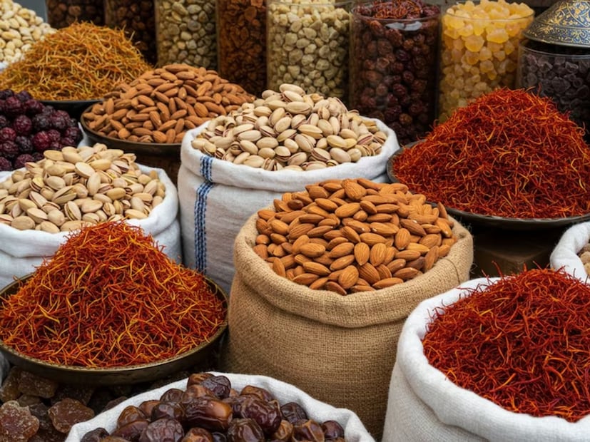  കൂടാതെ ബദാം, പിസ്ത, ഈത്തപ്പഴം തുടങ്ങിയ ഉണങ്ങിയ പഴങ്ങളും ഇന്ത്യ ഇറാനിൽ നിന്നുമാണ് ഇറക്കുമതി ചെയ്യുന്നത്. കൂടാതെ, ഇറാനിയൻ കുങ്കുമപ്പൂവ്. ലോകത്തിലെ ഏറ്റവും മികച്ച ഒന്നായി കണക്കാക്കപ്പെടുന്ന റാനിയൻ കുങ്കുമപ്പൂവിന്റേയും വില വർദ്ധിക്കുകയും ഇന്ത്യയിൽ അതിന്റെ ലഭ്യത കുറയാനും കാരണമാകാം. ഗം, റെസിനുകൾ, ലാക്വറുകൾ തുടങ്ങിയ സസ്യ ഉൽപ്പന്നങ്ങളും ഇറാനിൽ നിന്ന് ഇറക്കുമതി ചെയ്യുന്നു.
