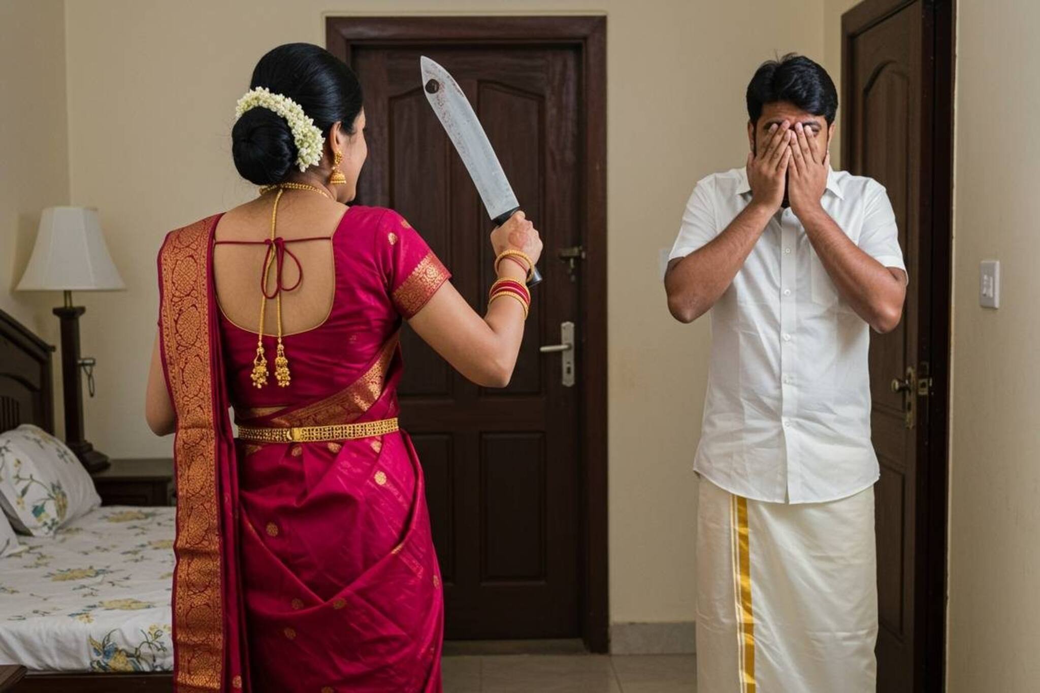 'എന്നെ തൊട്ടാൽ നീ 35 കഷ്ണമാവും'; ആദ്യരാത്രിയിൽ ഭർത്താവിനെ കത്തിമുനയിൽ നിർത്തി യുവതിയുടെ ഭീഷണി