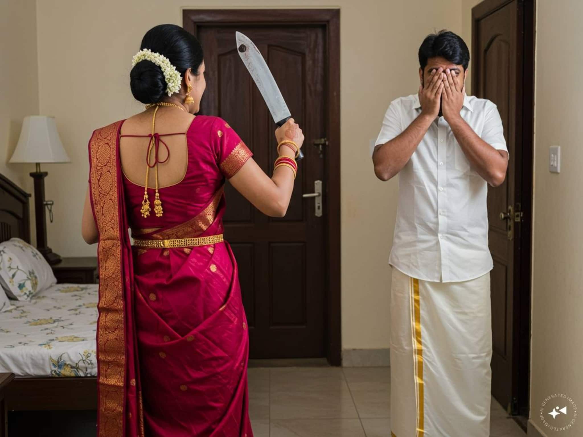 'എന്നെ തൊട്ടാൽ നീ 35 കഷ്ണമാവും'; ആദ്യരാത്രിയിൽ ഭർത്താവിനെ കത്തിമുനയിൽ നിർത്തി യുവതിയുടെ ഭീഷണി