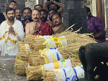 നിറപുത്തരിക്കുള്ള നെൽ‌ക്കതിർ അച്ചൻകോവിൽ ക്ഷേത്രത്തിൽ 