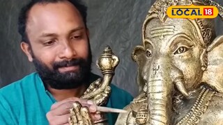 ഗണപതി വിഗ്രഹ നിർമ്മാണവേളയിൽ ചിത്രൻ കുഞ്ഞിമംഗലം