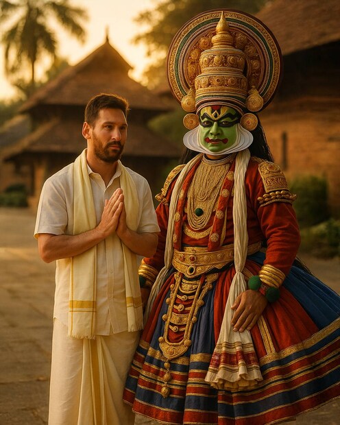  ശ്രീപത്മനാഭസ്വാമി ക്ഷേത്രത്തിന് മുന്നിലും കായൽക്കരയിലും വെള്ളച്ചാട്ടത്തിന്റെ പശ്ചാത്തലത്തിലും കഥകളി വേഷത്തോടൊപ്പവും നല്ല കസവ്  മുണ്ടുടുത്ത് നിൽക്കുന്ന മെസിയുടെ ചിത്രങ്ങൾ കൊണ്ടാണ് രാജസ്ഥാൻ റോയൽസ് ഫുട്ബോളിന്റെ മിശിഹയെ കേരളത്തിലേക്ക് സ്വാഗതം ചെയ്യുന്നത്.