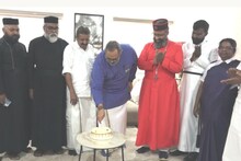 കന്യാസ്ത്രീകളെ വിട്ടയച്ചതിൽ ബി ജെ പി സംസ്ഥാന പ്രസിഡന്റിന് കേക്കുമായി ക്രൈസ്തവ നേതാക്കൾ
