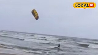 പയ്യാമ്പലത് കൈറ്റ് സർഫിങ് നടത്തുന്ന തൂത്തുക്കുടി സ്വദേശി ജ്യോതി ബസു