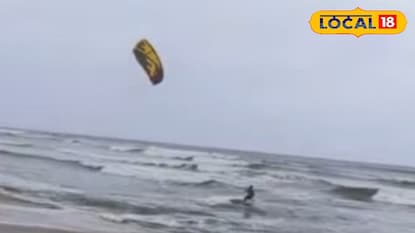 പയ്യാമ്പലത് കൈറ്റ് സർഫിങ് നടത്തുന്ന തൂത്തുക്കുടി സ്വദേശി ജ്യോതി ബസു