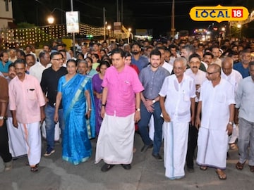 നവീകരിച്ച എം ജി റോഡിലൂടെ സ്പീക്കർ ഷംസീറും ജനപ്രതിനിധികളും നടക്കുന്നു നവീകരിച്ച എം ജി റോഡിലൂടെ സ്പീക്കർ ഷംസീറും ജനപ്രതിനിധികളും നടക്കുന്നു