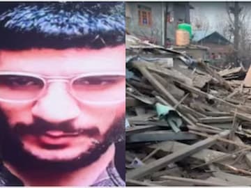 ഡോ. ഉമർ നബി (ഇടത്) പുൽവാമയിൽ പൊളിച്ചുമാറ്റപ്പെട്ട വീടിന്റെ അവശിഷ്ടങ്ങളുടെ ചിത്രം (വലത്)