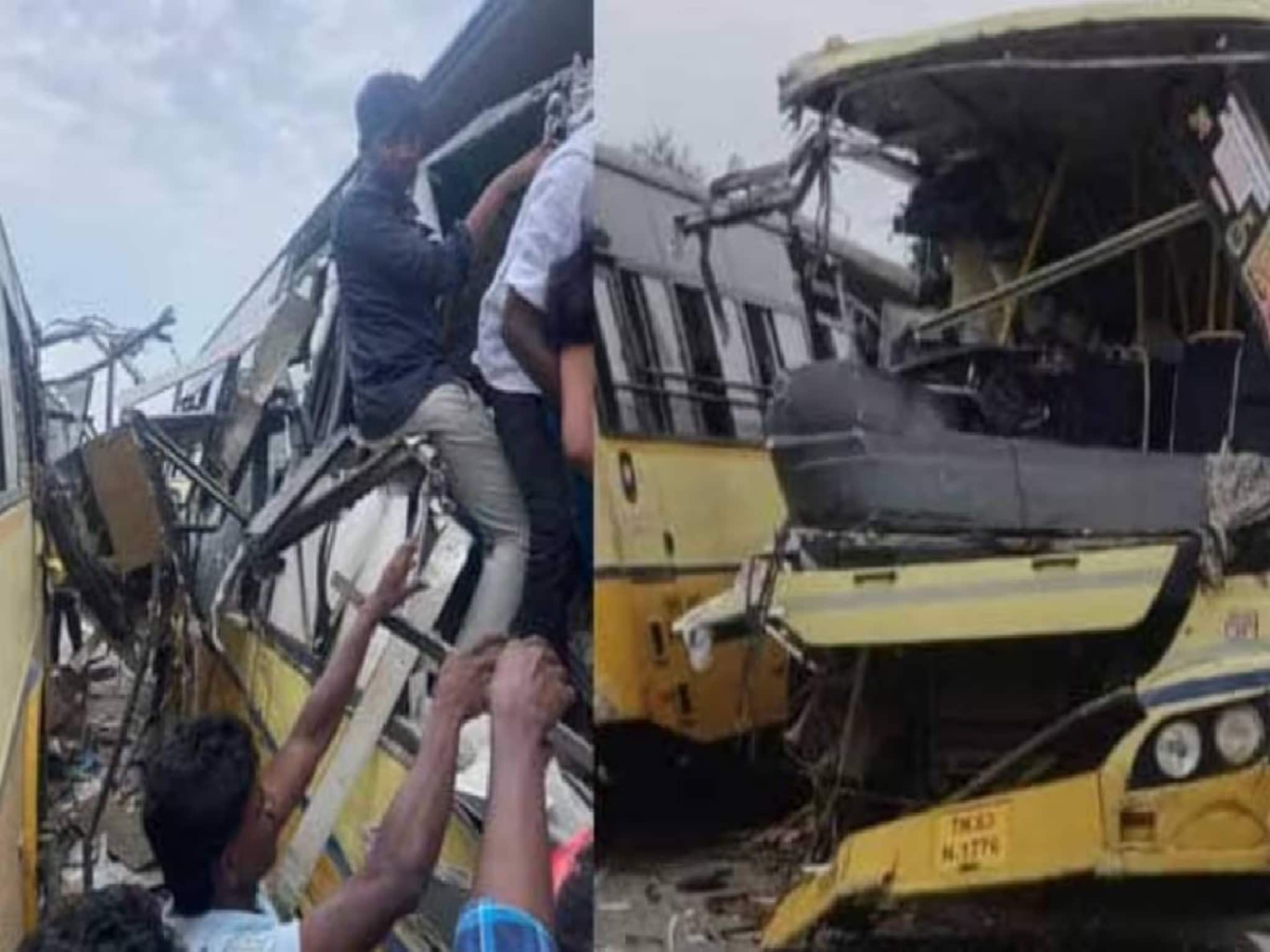 തമിഴ്നാട്ടിൽ സർക്കാർ ബസുകൾ നേർക്കു നേരെ കൂട്ടിയിടിച്ച് 11 മരണം; 20ലേറെ പേർക്ക് പരിക്ക്