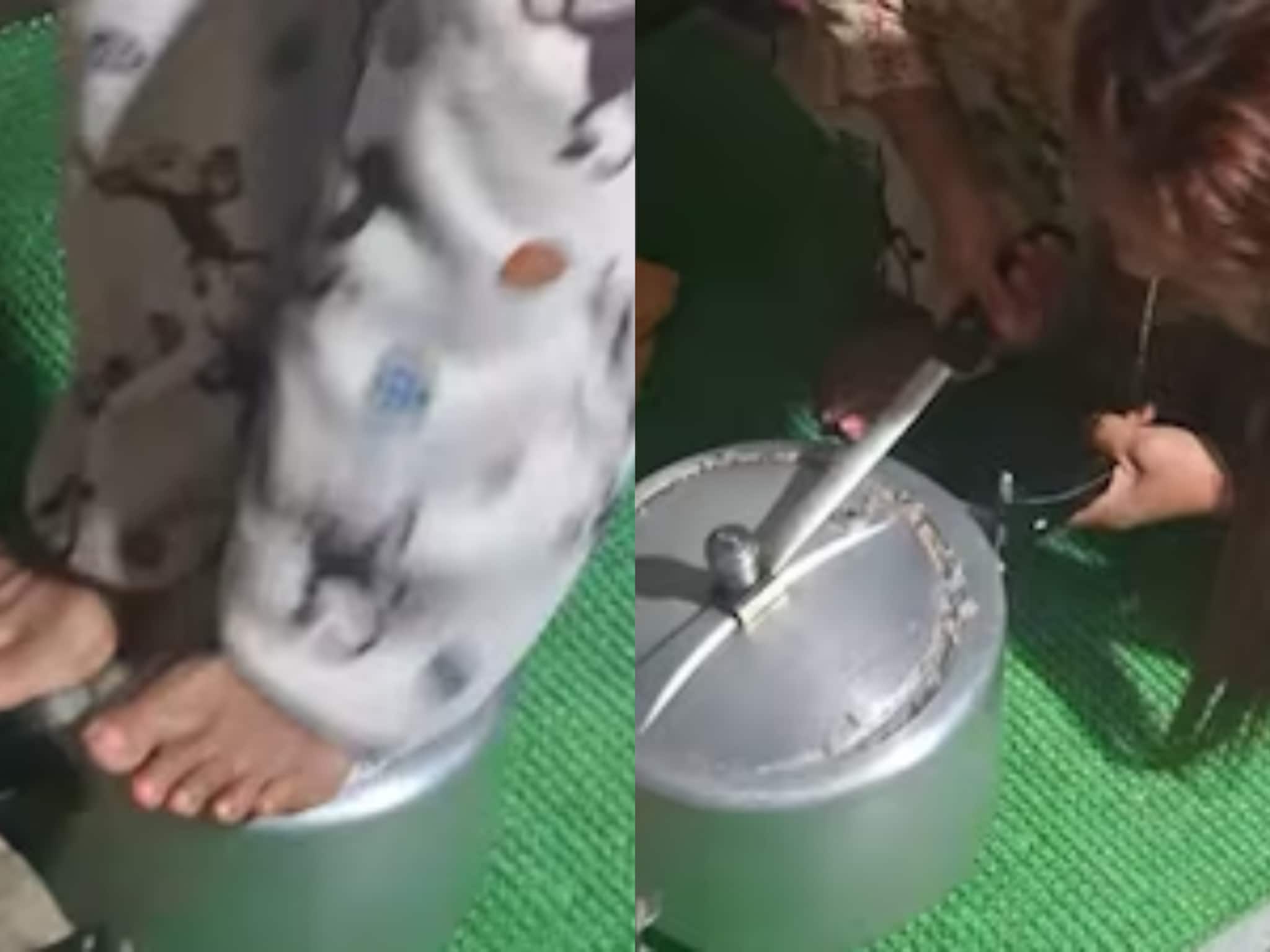 അടപ്പ് തിരിച്ചിട്ടും തുറന്നില്ല; പ്രഷർ കുക്കറിന് മുകളിൽ കയറി ചവിട്ടി തുറക്കുന്ന യുവതിയുടെ വീഡിയോ വൈറൽ