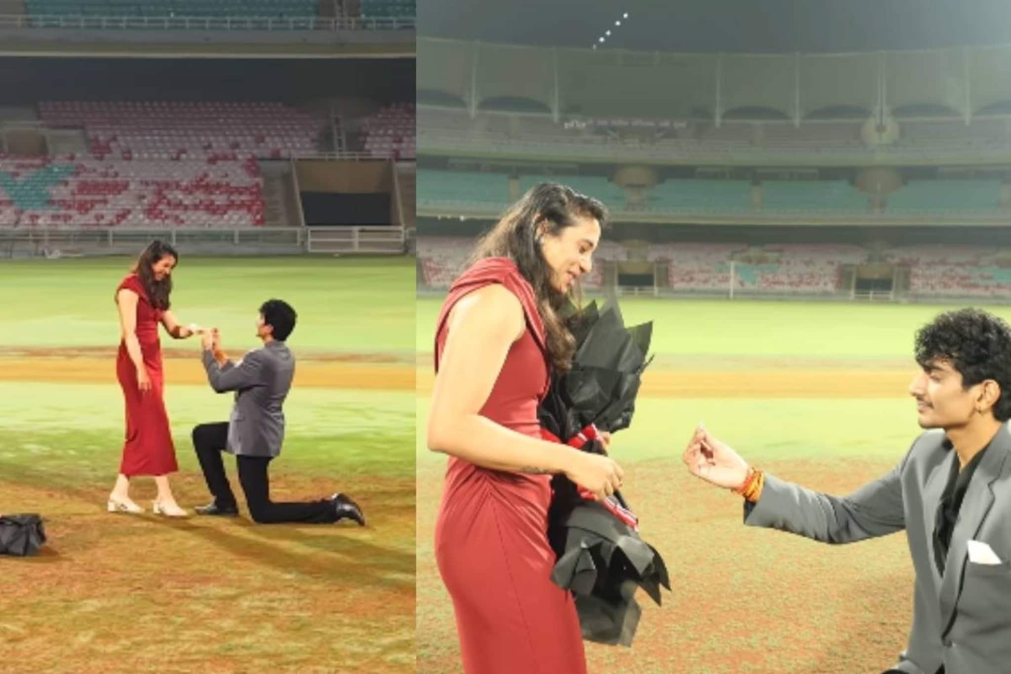 ‘അവൾ യെസ് പറഞ്ഞു’; സ്മൃതിയുടെ കണ്ണുകെട്ടി ലോകകപ്പ് ജയിച്ച സ്റ്റേ‍ഡിയത്തിലെത്തിച്ച് പലാഷിന്റെ വിവാഹ അഭ്യർത്ഥന വൈറൽ‌