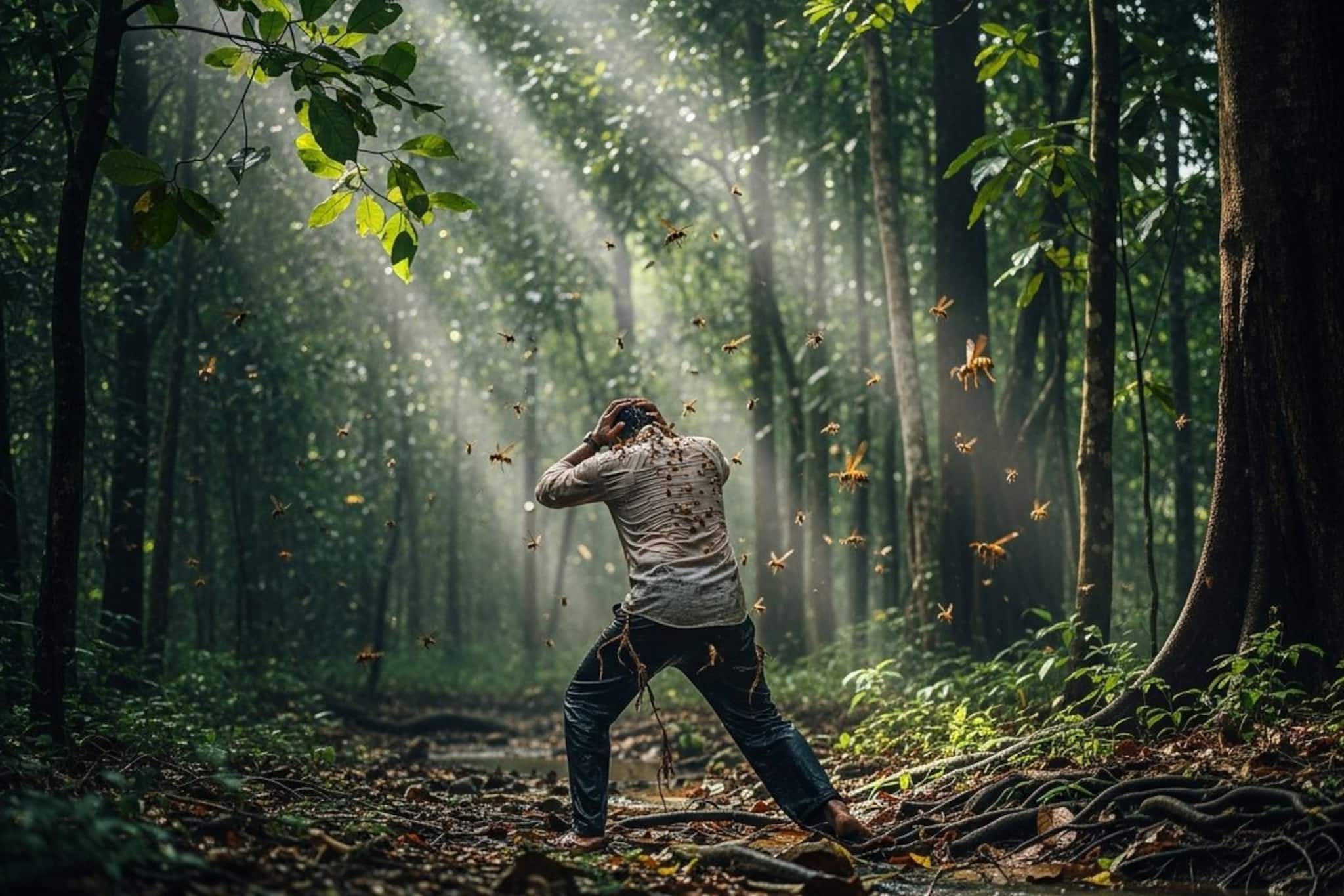 ഒരു വീട്ടിലെ മൂന്നുപേരെ കുത്തി പരിക്കേൽപ്പിച്ച് കാടുകയറിയ പ്രതിയെ കടന്നൽകൂട്ടം ആക്രമിച്ച് പുറത്തെത്തിച്ചു ഒരു വീട്ടിലെ മൂന്നുപേരെ കുത്തി പരിക്കേൽപ്പിച്ച് കാടുകയറിയ പ്രതിയെ കടന്നൽകൂട്ടം ആക്രമിച്ച് പുറത്തെത്തിച്ചു