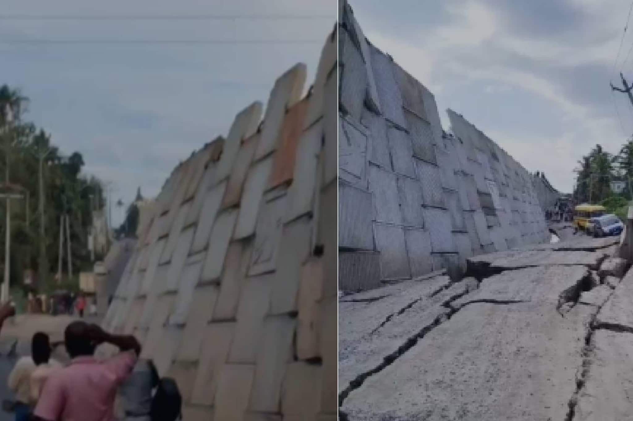 കൊല്ലത്ത് നിർമാണത്തിലിരിക്കുന്ന ദേശീയ പാത ഇടിഞ്ഞു വീണ് നിരവധി വാഹനങ്ങൾ കുടുങ്ങി