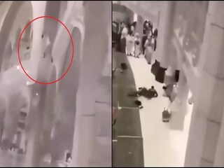 മക്ക ഗ്രാൻഡ് മോസ്കിന്റെ മുകളിലത്തെ നിലയിൽ നിന്ന് ചാടി ഒരാൾ ജീവനൊടുക്കാൻ ശ്രമിച്ചു. (ചിത്രം: X)