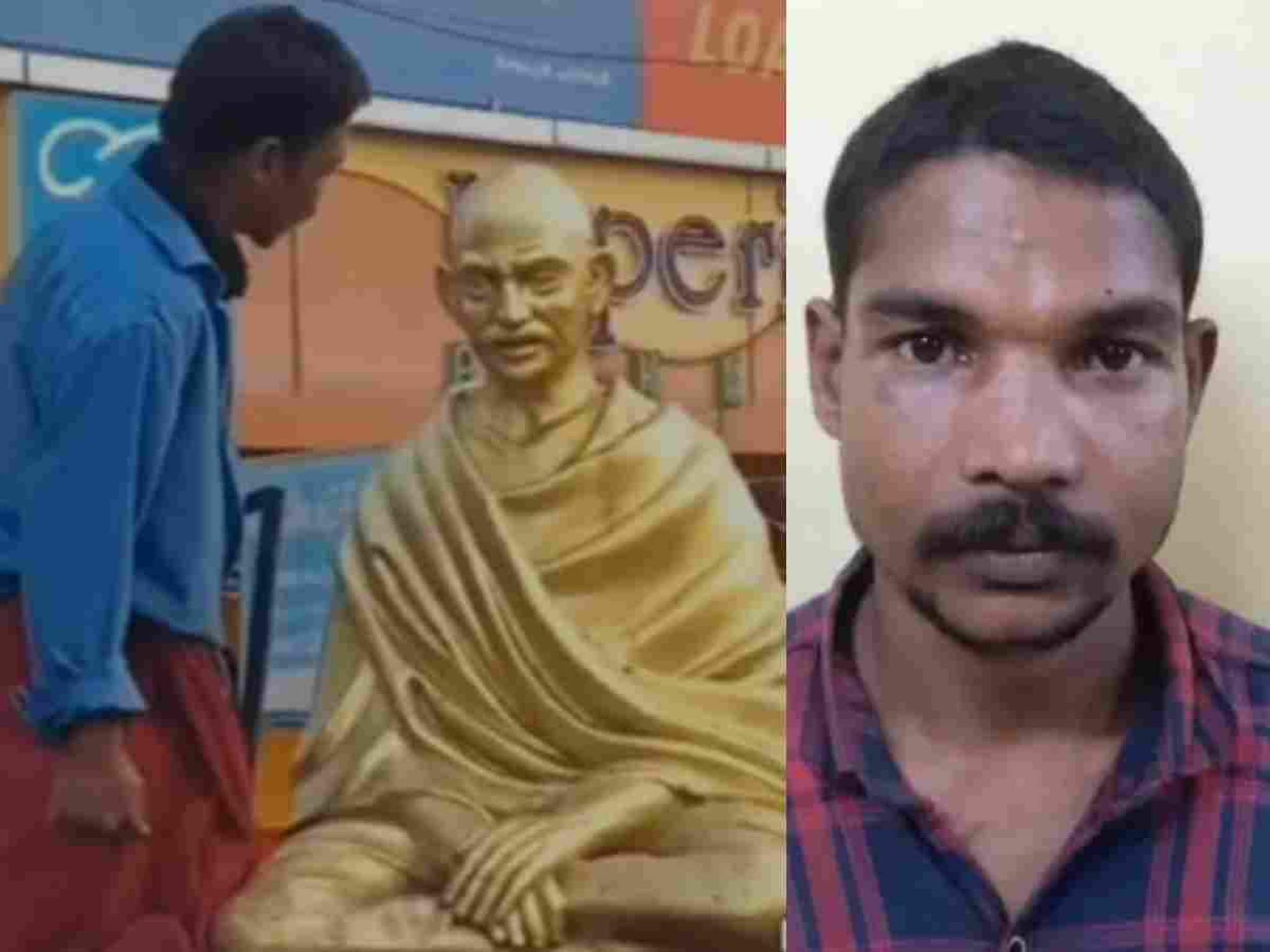 കൊല്ലത്ത് ഗാന്ധിപ്രതിമയ്ക്ക് ചെകിട്ടത്തടിയും അസഭ്യവര്‍ഷവും; 41കാരനായ ഹരിലാല്‍ അറസ്റ്റില്‍