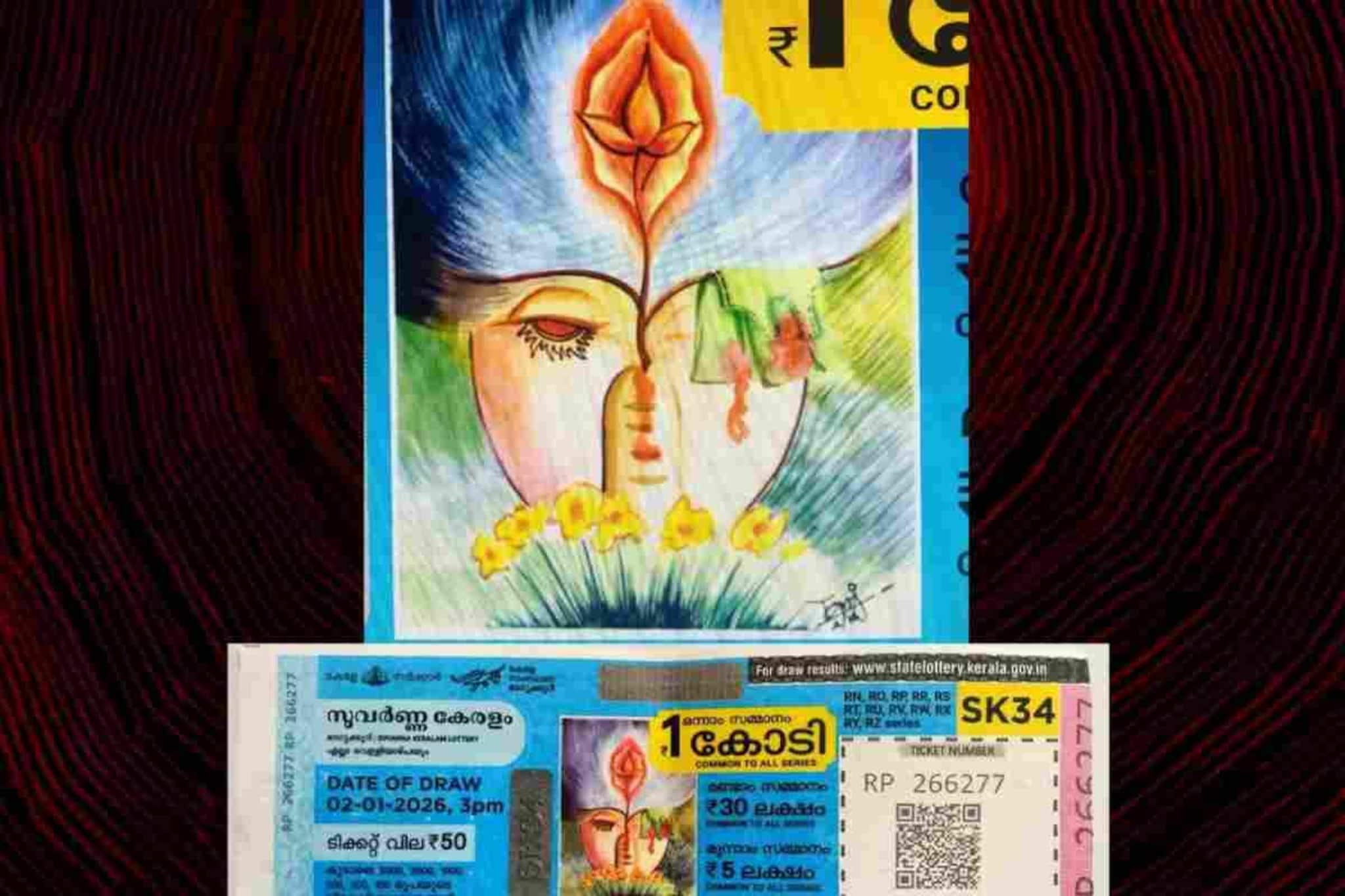'ശിവലിംഗത്തിലേയ്ക്ക് ആര്‍ത്തവ രക്തം'; സുവര്‍ണ കേരളം ലോട്ടറിയിലെ ചിത്രത്തിനെതിരെ ഹിന്ദു ഐക്യവേദി പരാതി നൽകി