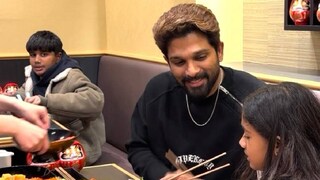 സുഷി വിഭവം ആസ്വദിക്കുന്ന അല്ലു അർജുനും മക്കളും