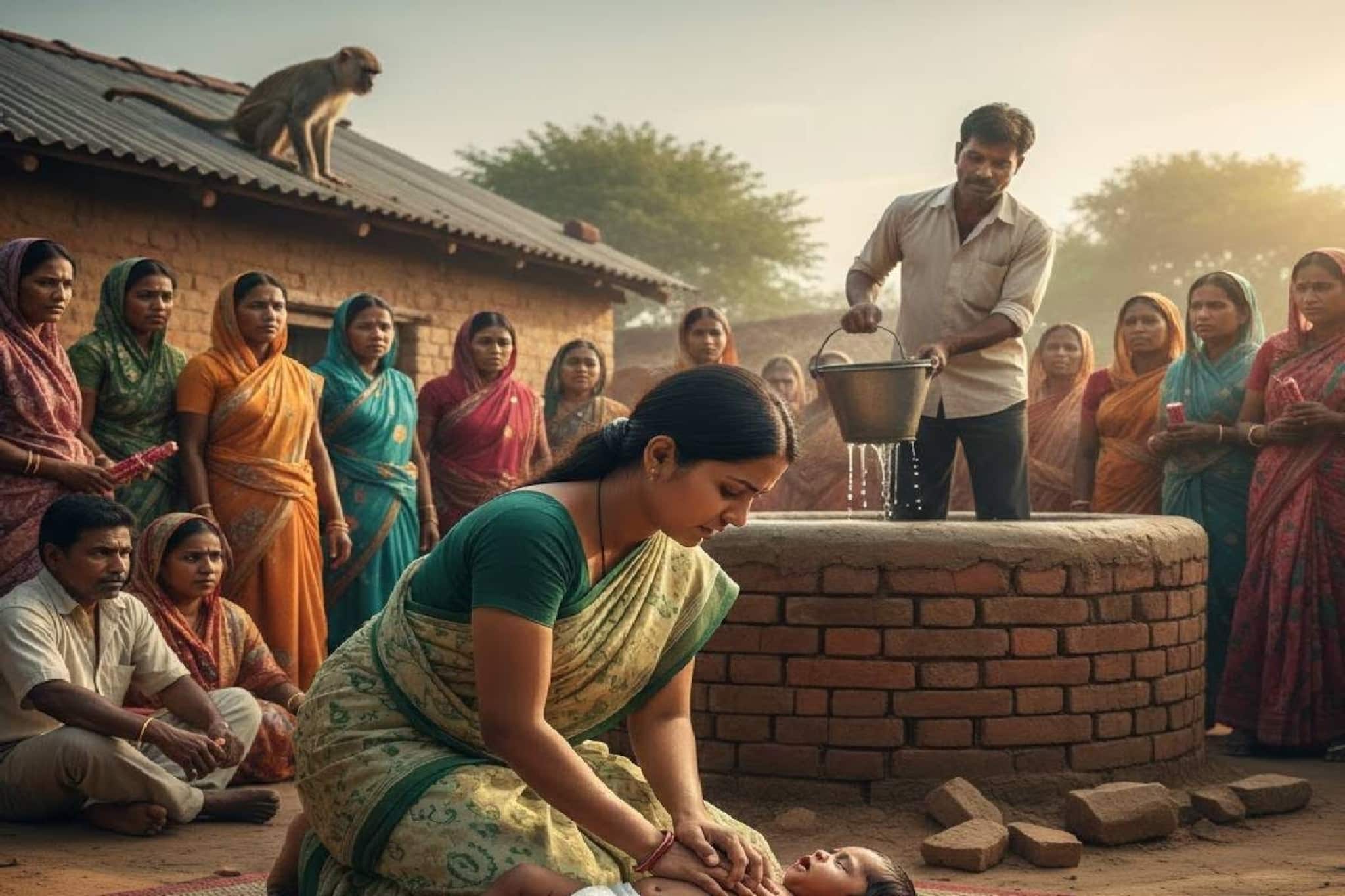 നവജാത ശിശുവിനെ അമ്മയുടെ കൈയിൽ നിന്ന് തട്ടിയെടുത്ത് കിണറ്റിലെറിഞ്ഞ് കുരങ്ങൻ; രക്ഷപ്പെടുത്തി നാട്ടുകാർ