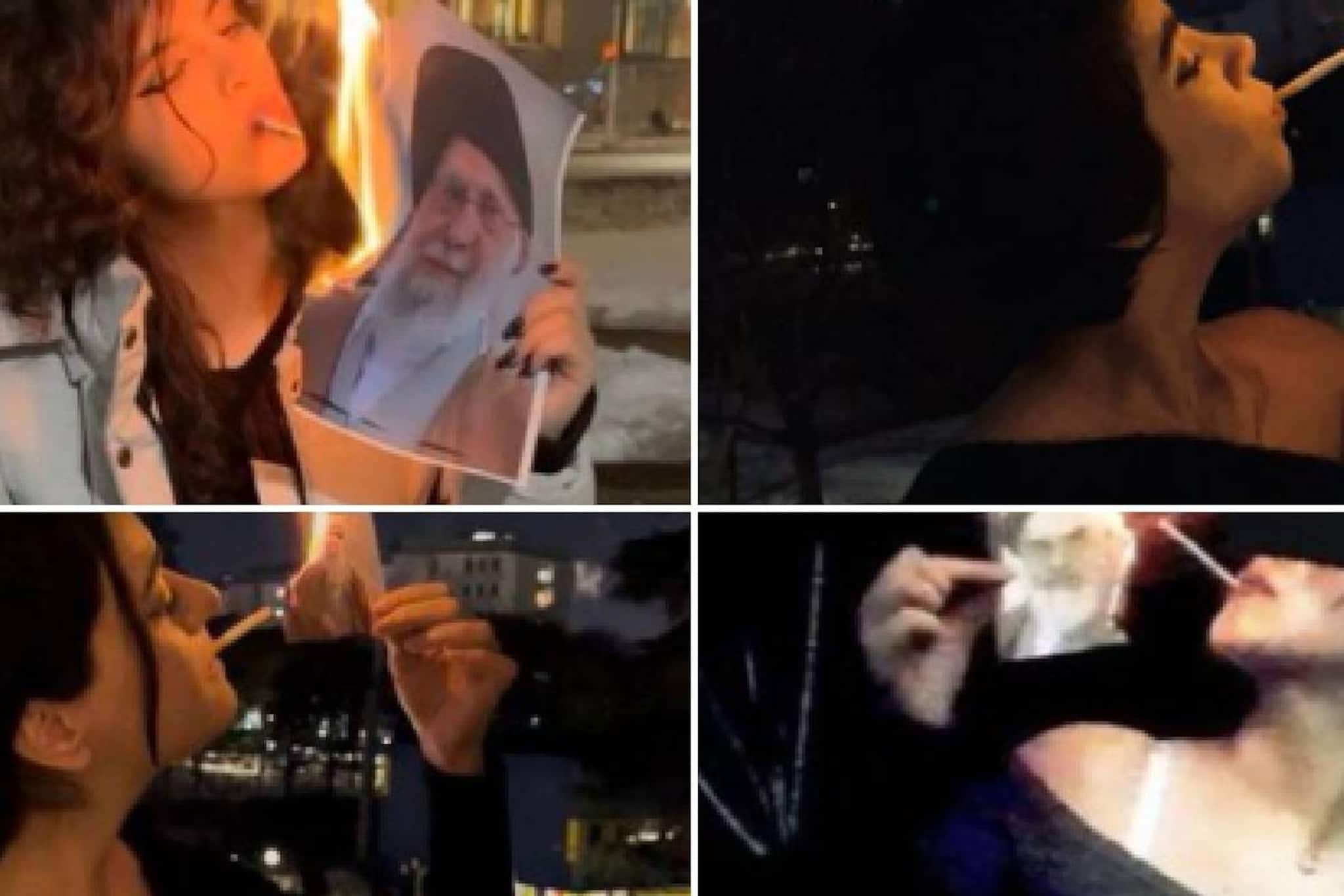 ഇറാനിലെ പരമോന്നത നേതാവിന്റെ ചിത്രം കത്തിച്ച് സിഗരറ്റ് വലിച്ചു പുകവിടുന്ന സ്ത്രീകള്‍; ദൃശ്യം വൈറൽ