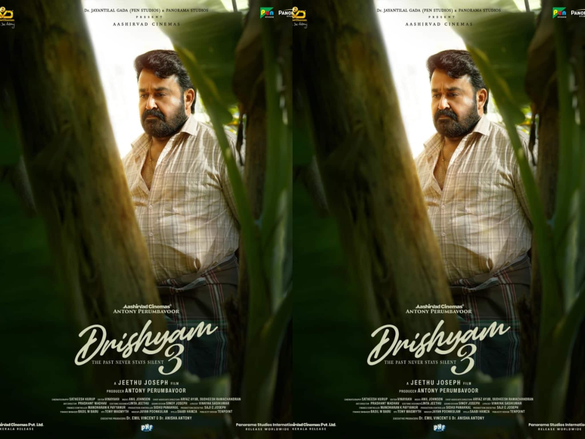 വാഴത്തോപ്പിൽ ഒറ്റപ്പെട്ടു നിൽക്കുന്ന ജോർജുകുട്ടി; വേഷം കൈലിമുണ്ടും ഷർട്ടും; പുത്തൻ അപ്‌ഡേറ്റുമായി 'ദൃശ്യം 3'