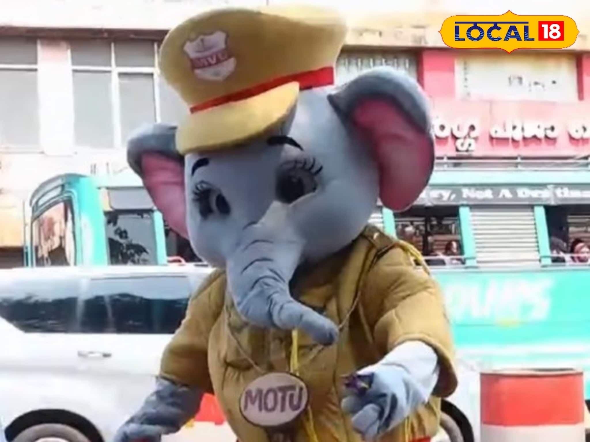 നിയമം ലംഘിച്ചാൽ 'മോട്ടു'വിൻ്റെ അടി ഉറപ്പ്! കണ്ണൂർ നഗരത്തിൽ ഗദയുമായി ആനക്കുട്ടി ഇറങ്ങി