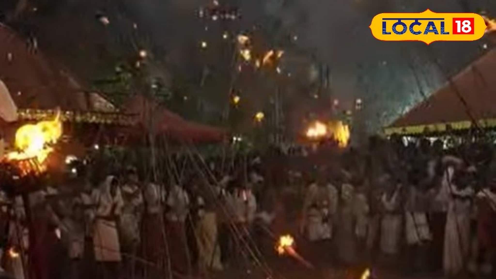 കടവത്തൂർ കുറൂളിക്കാവില്‍ അഗ്നിപ്പൂരമായി പന്തോത്സവം; തീപ്പന്തങ്ങളുടെ അകമ്പടിയോടെ ഭഗവതിയുടെ എഴുന്നള്ളത്ത്