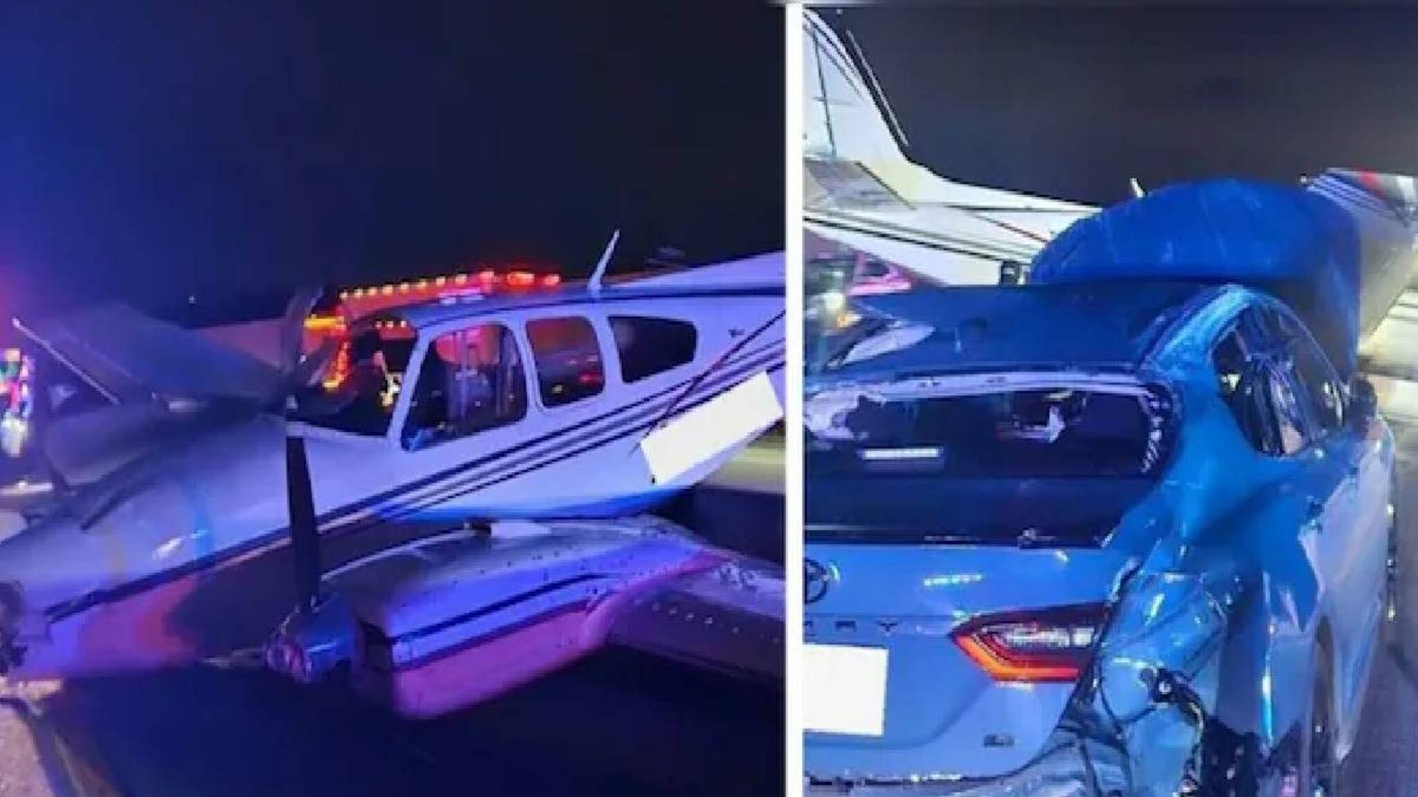 തിരക്കേറിയ റോഡിൽ വിമാനം അടിയന്തരമായി ഇറക്കി; വാഹനങ്ങളിലിടിച്ച് അപകടം