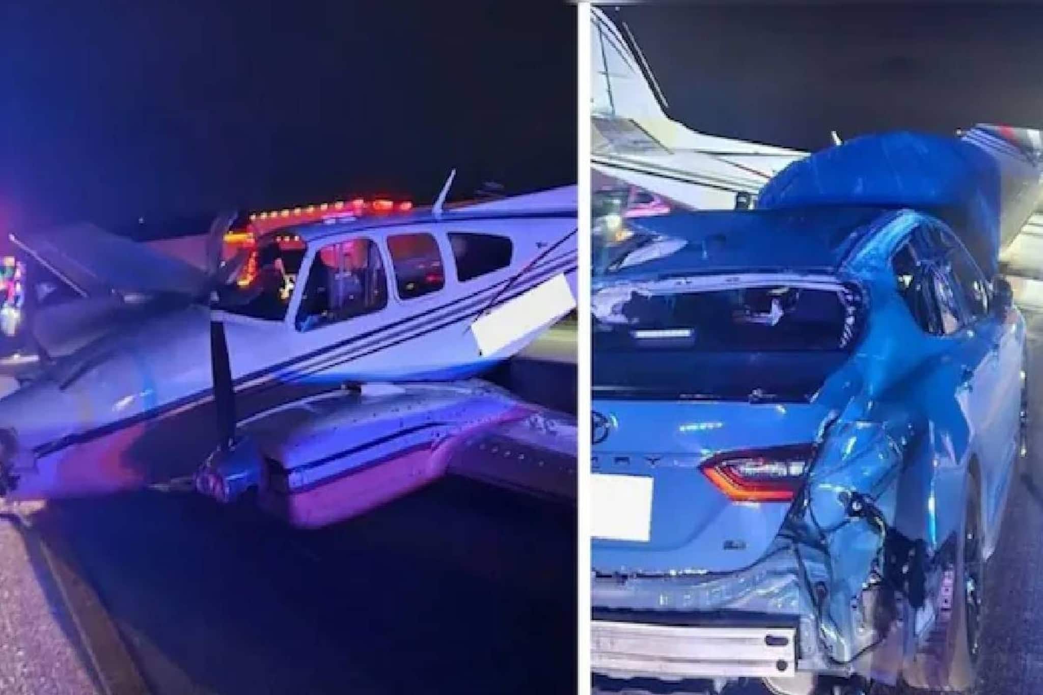 തിരക്കേറിയ റോഡിൽ വിമാനം അടിയന്തരമായി ഇറക്കി; വാഹനങ്ങളിലിടിച്ച് അപകടം