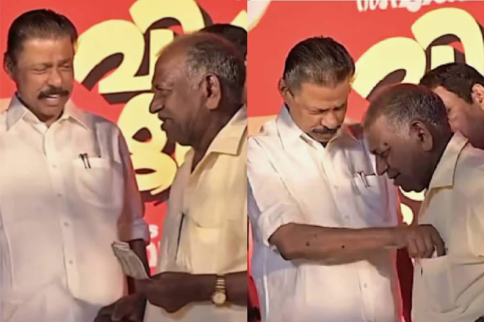 ബാലുശേരിയിലെ എൽഡിഎഫ് ജാഥയിൽ വേദിയിൽ പെൻഷൻ പണം നൽകിയത് പാർട്ടിക്കാർ പറഞ്ഞിട്ടെന്ന്