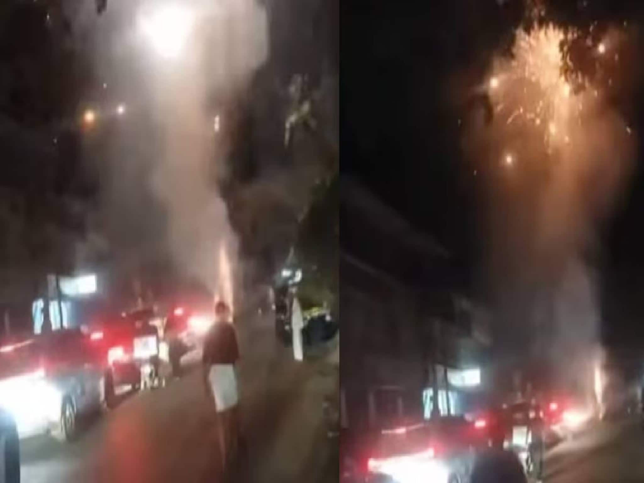 നാദാപുരത്ത് വിവാഹാഘോഷത്തിനിടെ റോഡിൽ പടക്കം പൊട്ടിച്ചു; ഗതാഗതം തടസ്സപ്പെടുത്തി യുവാക്കൾ