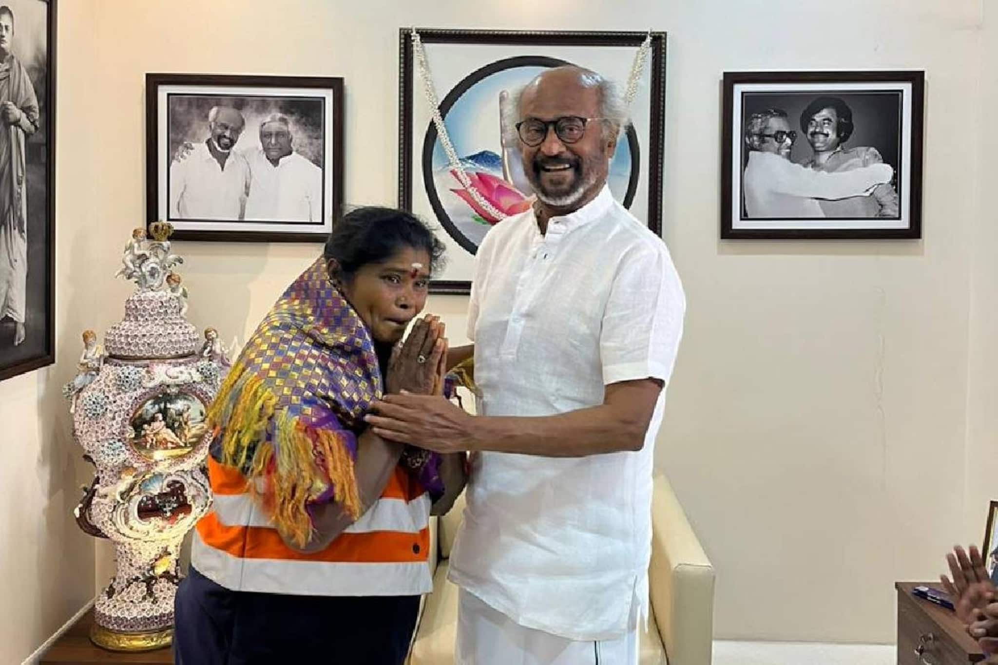 45 പവൻ സ്വർണം മടക്കിനൽകിയ ശുചീകരണത്തൊഴിലാളിക്ക് സ്വർണമാല സമ്മാനിച്ച് രജനീകാന്ത്