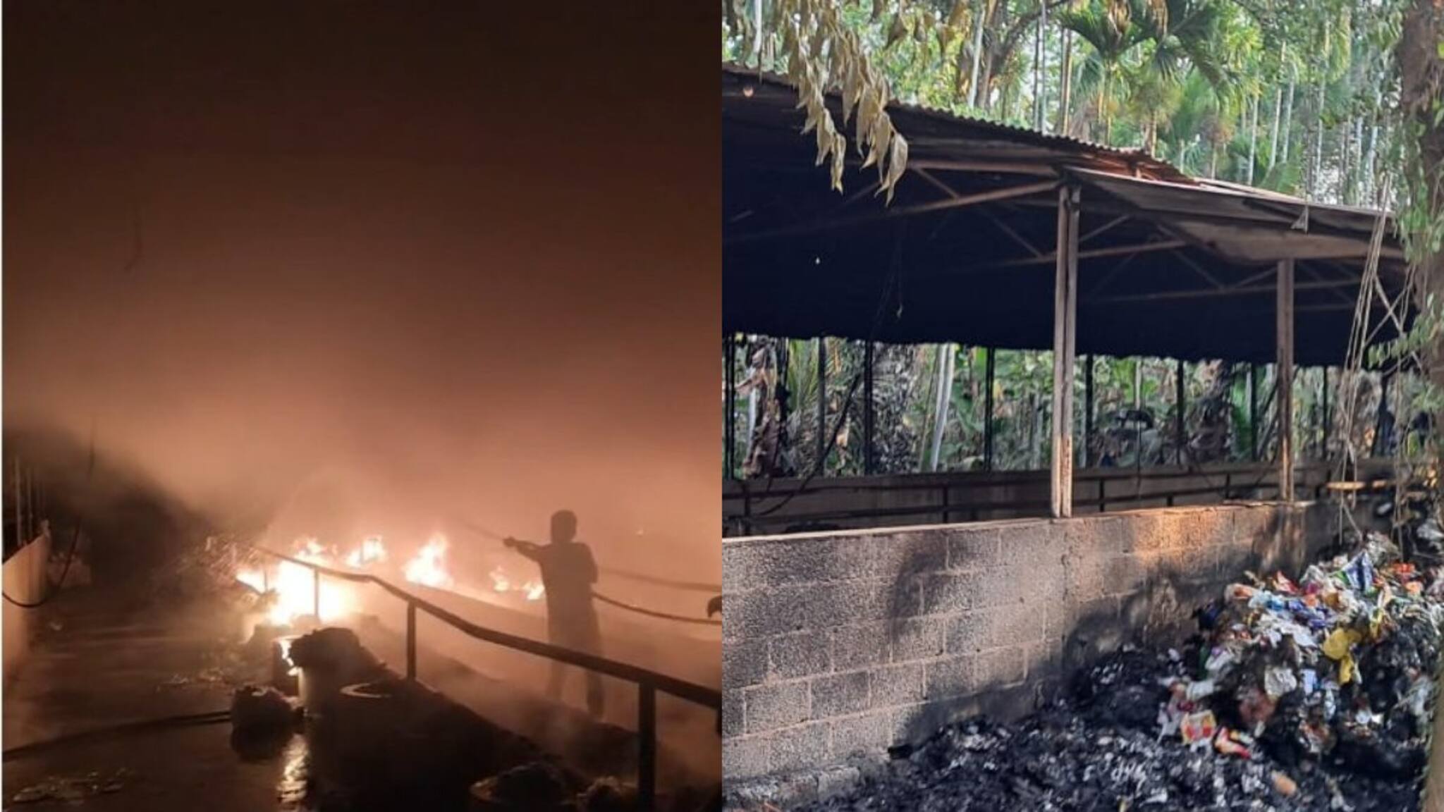 തൃശൂരിൽ ഹരിതകര്‍മ്മ സേനയുടെ പ്ലാസ്റ്റിക് മാലിന്യ ശേഖരണത്തിന് തീപിടിച്ചു; ലക്ഷങ്ങളുടെ നാശനഷ്‌ടം