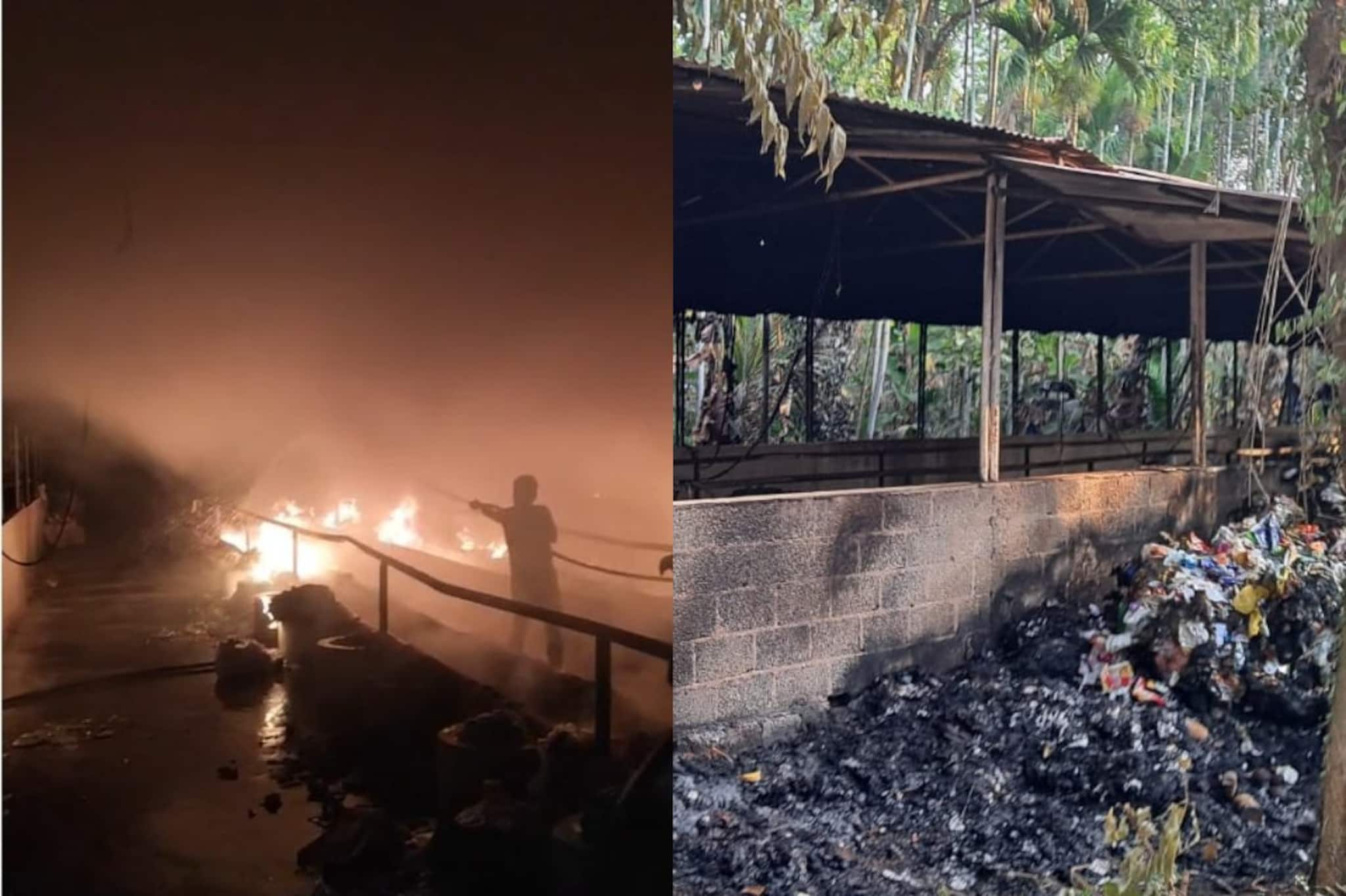 തൃശൂരിൽ ഹരിതകര്‍മ്മ സേനയുടെ പ്ലാസ്റ്റിക് മാലിന്യ ശേഖരണത്തിന് തീപിടിച്ചു; ലക്ഷങ്ങളുടെ നാശനഷ്‌ടം