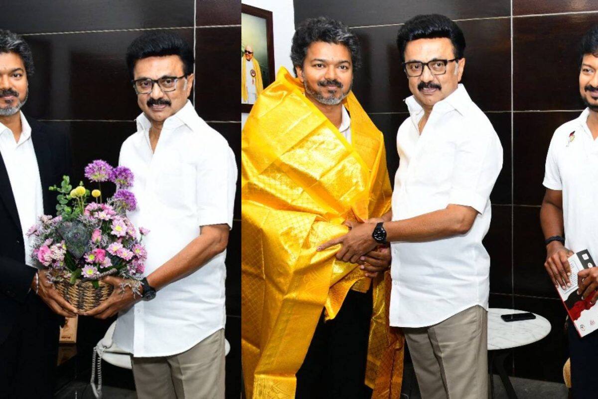 സ്റ്റാലിനെ കാണാന് വീട്ടിലത്തി മുഖ്യമന്ത്രി വിജയ്; ആലിംഗനം ചെയ്ത് ഉദയനിധി; പൊന്നാടയും പൂച്ചെണ്ടുമായി വരവേല്പ്പ്