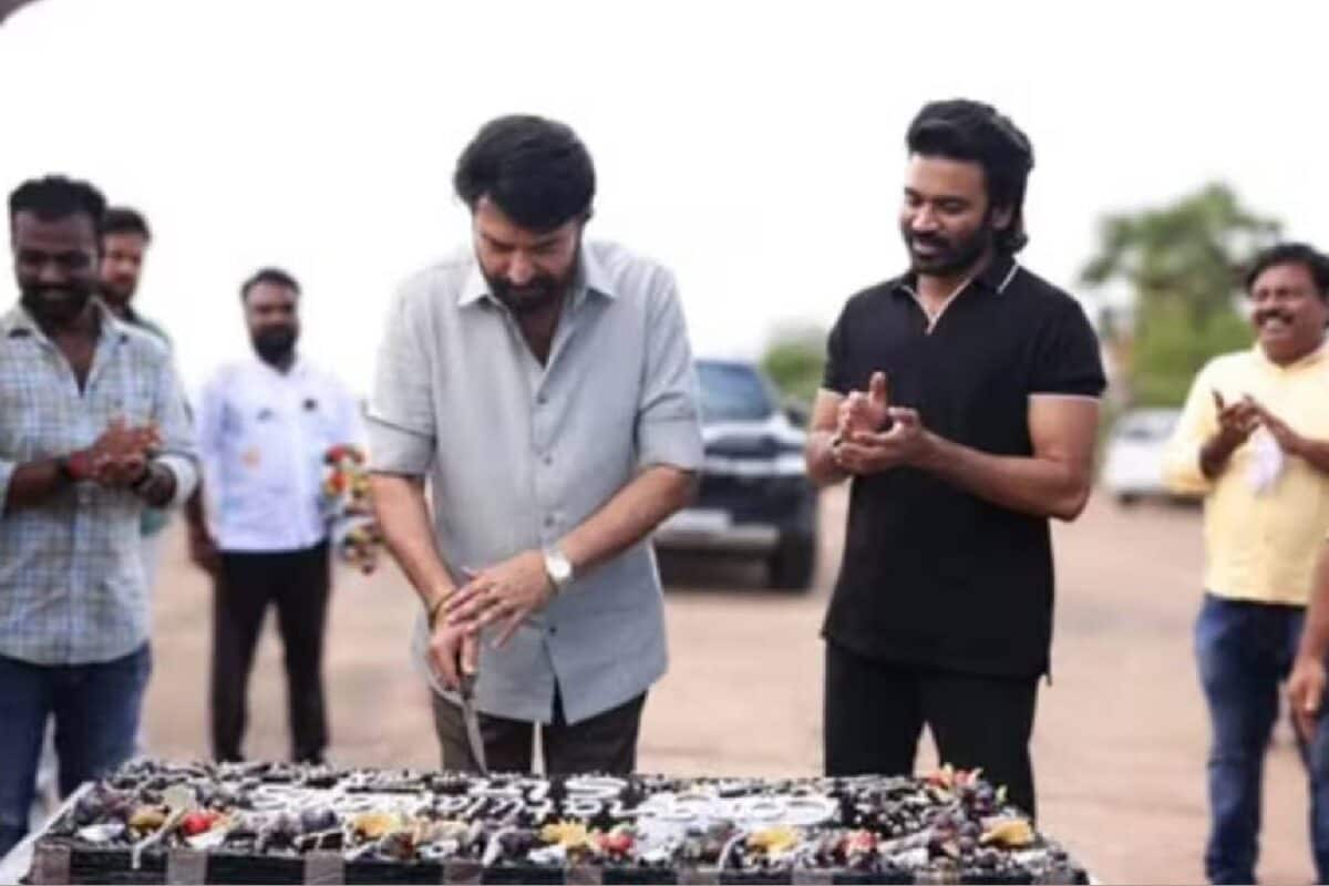 പത്മഭൂഷൺ മമ്മൂട്ടിക്ക് ധനുഷിന്റെയും സിനിമാ സംഘത്തിന്റെയും ആദരം; സെറ്റിൽ ആഘോഷം