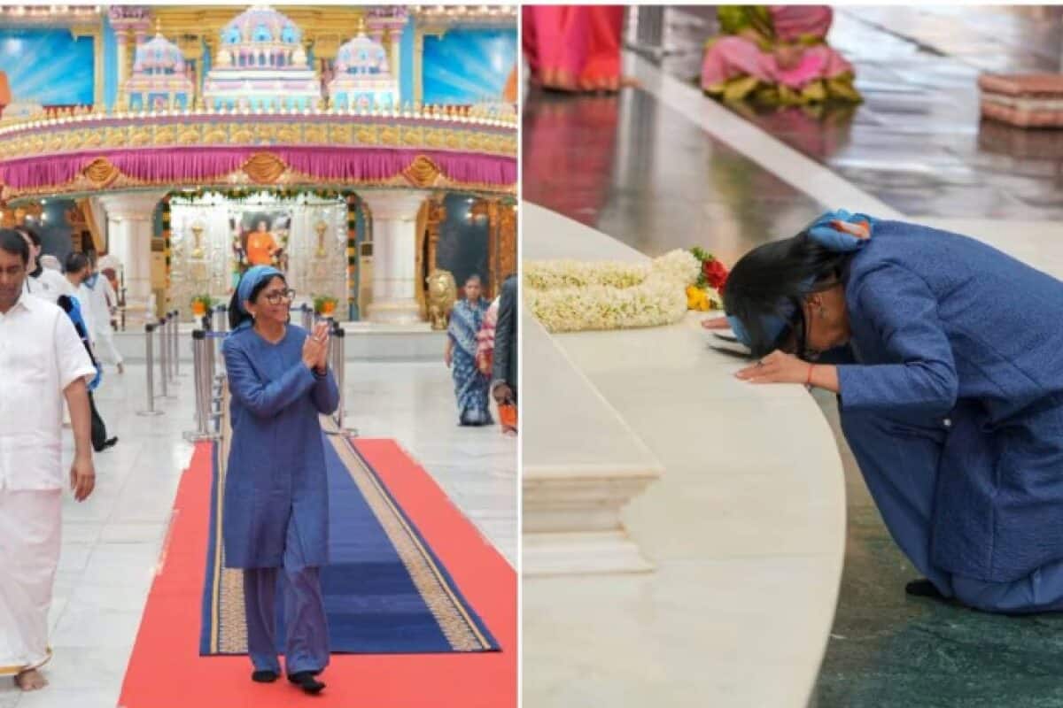 വെനസ്വേലൻ ആക്ടിങ് പ്രസിഡന്റ് ഡെൽസി റോഡ്രിഗസ് പുട്ടപർത്തിയിൽ; സത്യസായി ബാബയുടെ മഹാസമാധിയിൽ പ്രാർത്ഥന നടത്തി