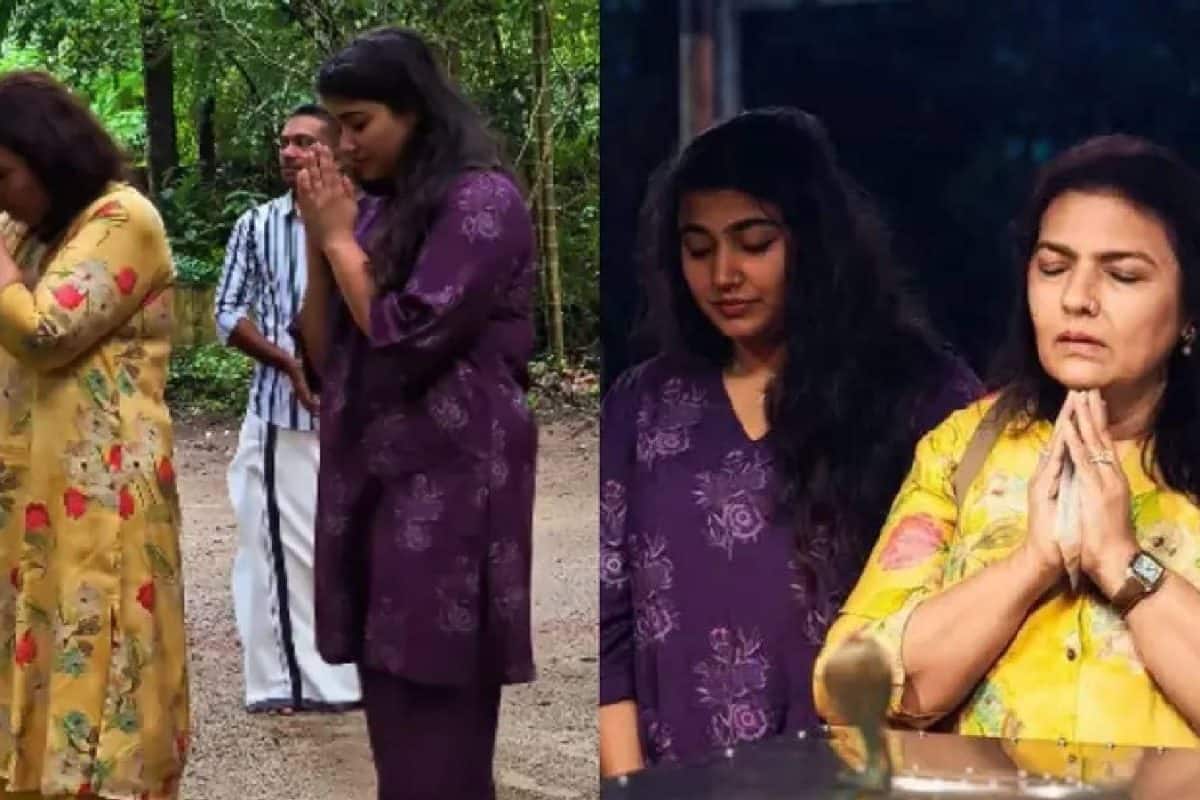 നല്ല 'തുടക്ക'ത്തിനായി മണ്ണാറശ്ശാല ക്ഷേത്രത്തിൽ ദർശനം നടത്തി വിസ്മയ മോഹൻലാലും അമ്മ സുചിത്രയും