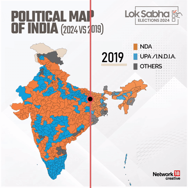 Lok Sabha Election 2024: Political Map of India (2024 Vs 2019)