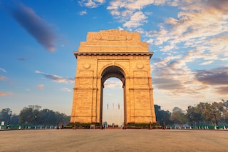 India Gate in sunset evening lights, Rajpath,  New Delhi. Copyright (c) 2024 AlexAnton/Shutterstock.