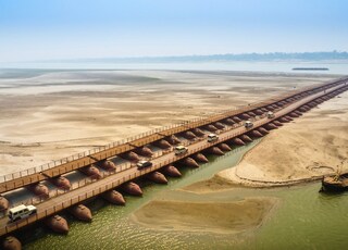 Aerial Landscape From Mahatma gandhi Setu Bridge , Pipa Pool Gaighat Bridges Over Ganges River , Patna District , India Copyright (c) krithnarong Raknagn / Shutterstock
